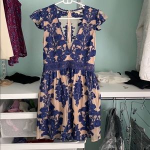 For Love And Lemons Navy and Beige Floral Mini Dress